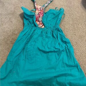 Judith March Turquoise Dress with Vibrant Neckline